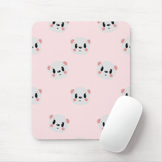 Cute Kawaii Bear Face Pattern on Pastel Pink Mousepad (Mit Mouse)