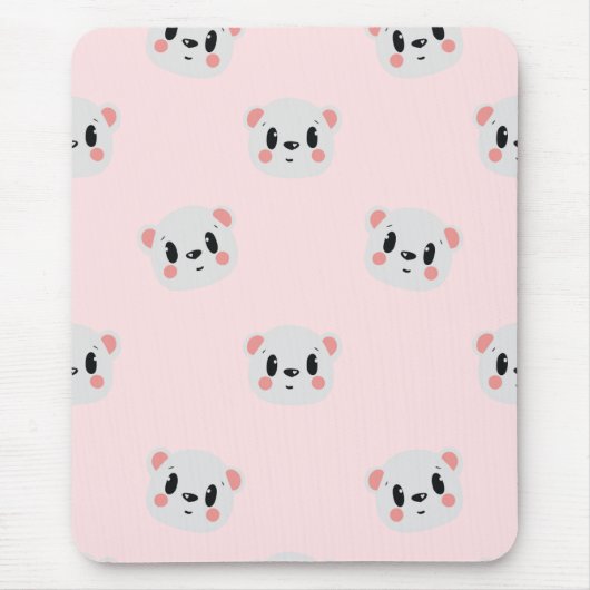 Cute Kawaii Bear Face Pattern on Pastel Pink Mousepad (Vorne)