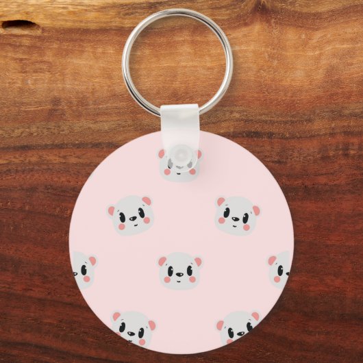 Cute Kawaii Bear Face Pattern on Pastel Pink Schlüsselanhänger (Vorderseite)