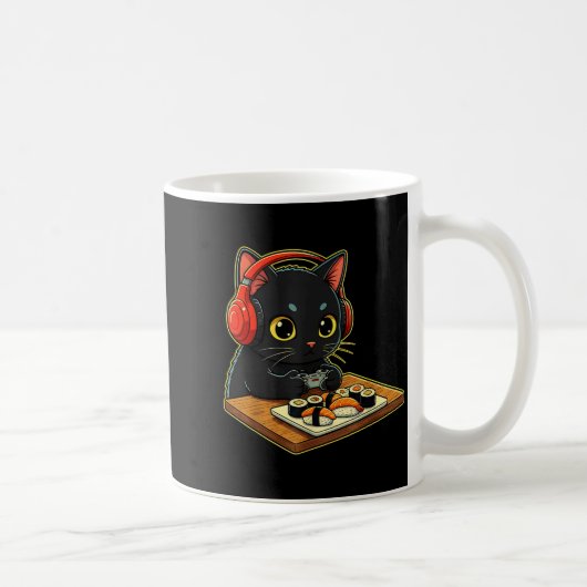 Cute Kawaii Black Cat Funny Sushi Retro Japanese C Kaffeetasse (Rechts)