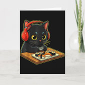 Cute Kawaii Black Cat Funny Sushi Retro Japanese C Karte (Vorderseite)