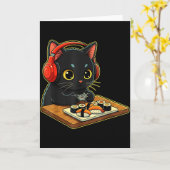 Cute Kawaii Black Cat Funny Sushi Retro Japanese C Karte (Gelbe Blume)