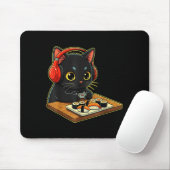 Cute Kawaii Black Cat Funny Sushi Retro Japanese C Mousepad (Mit Mouse)