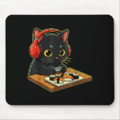 Cute Kawaii Black Cat Funny Sushi Retro Japanese C Mousepad (Vorne)