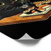 Cute Kawaii Black Cat Funny Sushi Retro Japanese C Poster (Ecke)