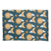 Cute Kawaii Blue Gold Sun Moon Hearts Kissenbezug (Vorderseite)