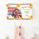 Cute Kawaii Boy Firefighter Fire Truck Party Banner (Insitu)