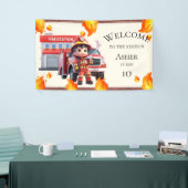 Cute Kawaii Boy Firefighter Fire Truck Party Banner (Messeveranstaltung)