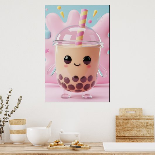 Cute Kawaii Bubble Tea Character Poster (Küche)