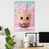 Cute Kawaii Bubble Tea Character Poster (Heimbüro)