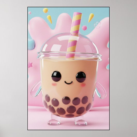 Cute Kawaii Bubble Tea Character Poster (Vorne)