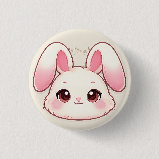 Cute Kawaii Bunny Face Button (Vorderseite)