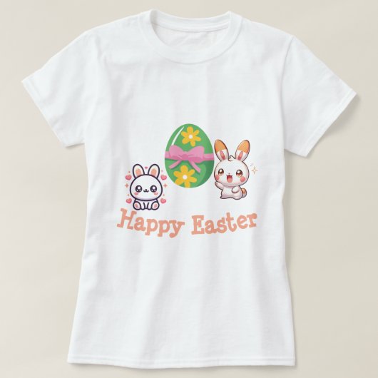 Cute Kawaii Bunny Happy Easter T-Shirt (Design vorne)