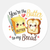 Cute Kawaii Butter and Bread Love Design Runder Aufkleber (Vorderseite)