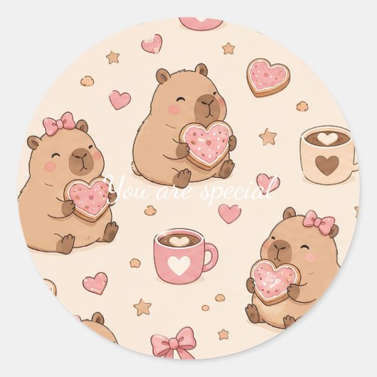 Cute Kawaii Capybara Heart Cookie Pattern Runder Aufkleber (Vorderseite)