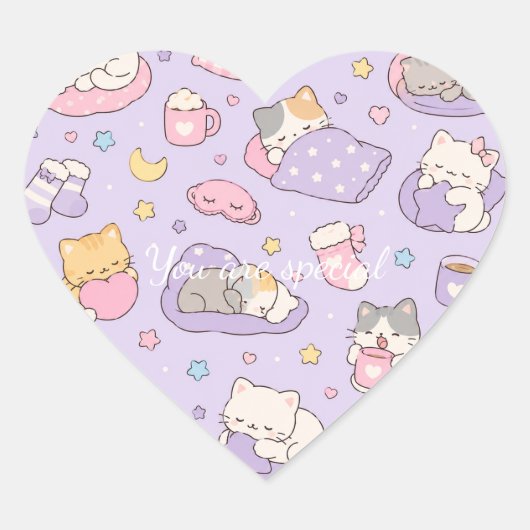 Cute Kawaii Capybara Pattern | Cozy Pastel Herz-Aufkleber (Vorderseite)