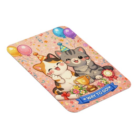 Cute Kawaii Cat Congratulations Card Party Kitten Magnet (Rechte Seite)