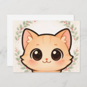 Cute Kawaii Cat Face Invitation Einladung (Vorne/Hinten)