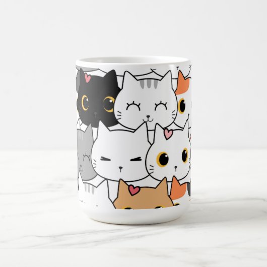Cute Kawaii Cat Faces Pattern  Kaffeetasse (Mittel)