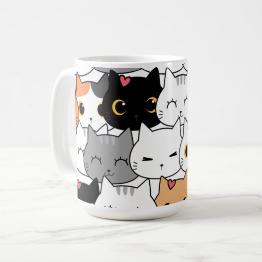 Cute Kawaii Cat Faces Pattern  Kaffeetasse (Vorderseite Links)