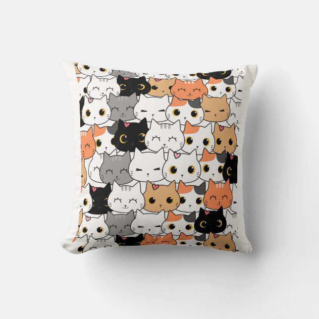 Cute Kawaii Cat Faces Pattern  Kissen (Vorderseite)