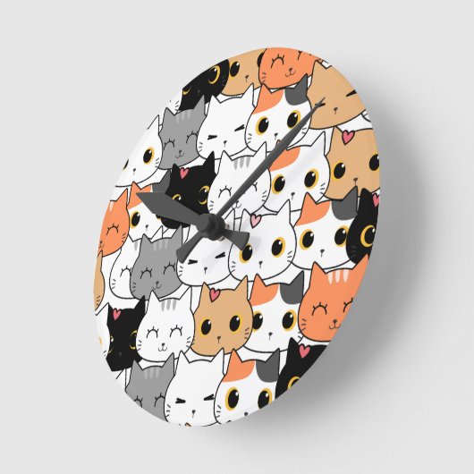 Cute Kawaii Cat Faces Pattern  Runde Wanduhr (Winkel)