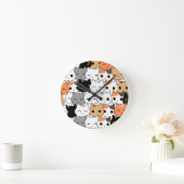 Cute Kawaii Cat Faces Pattern  Runde Wanduhr (Zuhause)