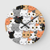 Cute Kawaii Cat Faces Pattern  Runde Wanduhr (Vorderseite)