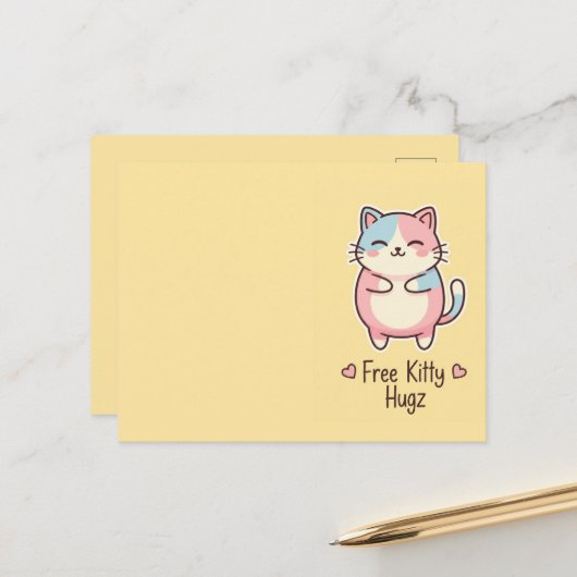 Cute Kawaii Cat Free Pup Hugz Pastel  Postkarte (Vorderseite/Rückseite Beispiel)