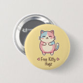 Cute Kawaii Cat Free Pup Hugz Pastel Round Butto Button (Vorne & Hinten)