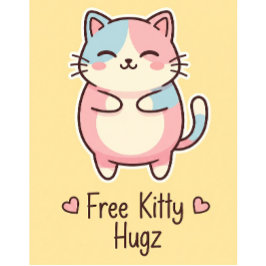 Cute Kawaii Cat Free Pup Hugz Pastel Round Butto Button