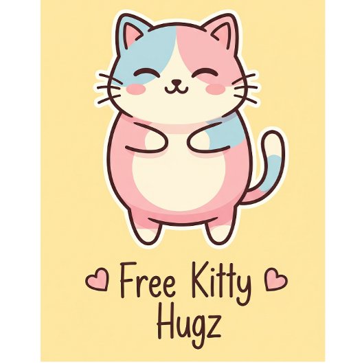 Cute Kawaii Cat Free Pup Hugz Pastel Round Butto Button