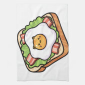Cute Kawaii Cat Fried Egg on Toast Illustration Geschirrtuch (Vertikal)