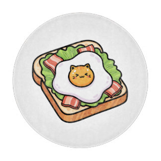 Cute Kawaii Cat Fried Egg on Toast Illustration Schneidebrett