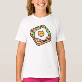 Cute Kawaii Cat Fried Egg on Toast Illustration T-Shirt