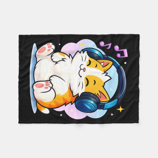Cute Kawaii Cat Neko Funny Music Kitten Lover K-p  Fleecedecke (Vorderseite (Horizontal))