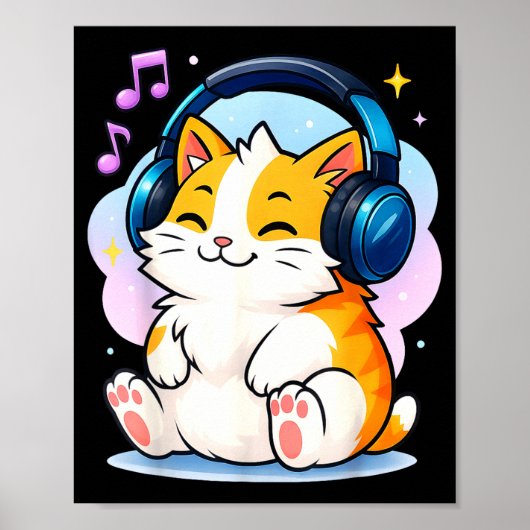 Cute Kawaii Cat Neko Funny Music Kitten Lover K-p Poster (Vorne)