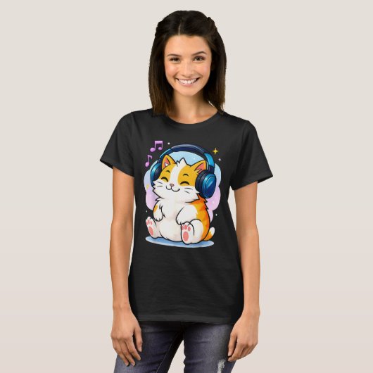 Cute Kawaii Cat Neko Funny Music Kitten Lover K-p  T-Shirt (Vorne ganz)