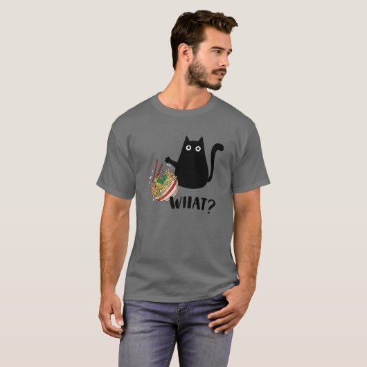 Cute Kawaii Cat "What?" Ramen Japanese Food Men, W T-Shirt (Vorne ganz)
