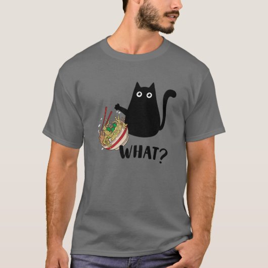Cute Kawaii Cat "What?" Ramen Japanese Food Men, W T-Shirt (Vorderseite)
