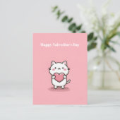 Cute Kawaii Cat with Heart Valentine`s Day Card Postkarte (Stehend Vorderseite)