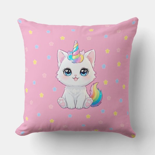 Cute Kawaii Caticorn Throw Pillow Kissen (Vorderseite)