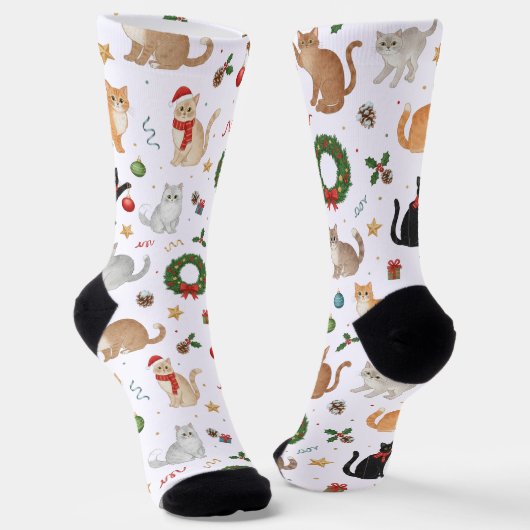 Cute Kawaii Cats & Christmas Decorations Socks Socken (Gewinkelt)