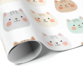 Cute Kawaii Cats Hand-Drawn Illustrations Pastel  Geschenkpapier (Rolleneckpunkt)