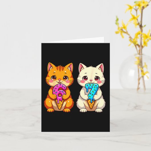 Cute Kawaii Cats Neko 67 Drip Meme Funny Six Seven Karte (Gelbe Blume)