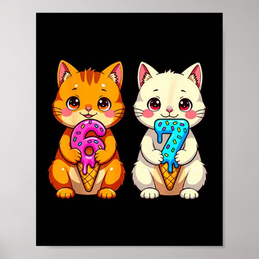 Cute Kawaii Cats Neko 67 Drip Meme Funny Six Seven Poster (Vorne)
