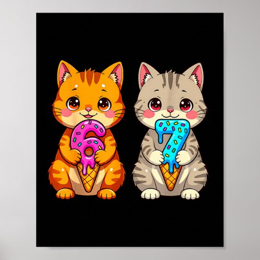 Cute Kawaii Cats Neko 67 Drip Meme Funny Six Seven Poster (Vorne)