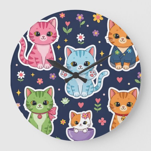 Cute Kawaii Cats Neko Funny Kitten Cat Lover Gift  Große Wanduhr (Vorderseite)