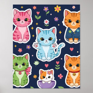 Cute Kawaii Cats Neko Funny Kitten Cat Lover Gift  Poster