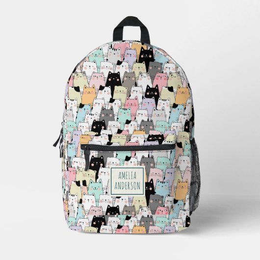 Cute Kawaii Cats Pattern Personalize Name Bedruckter Rucksack (Vorderseite)